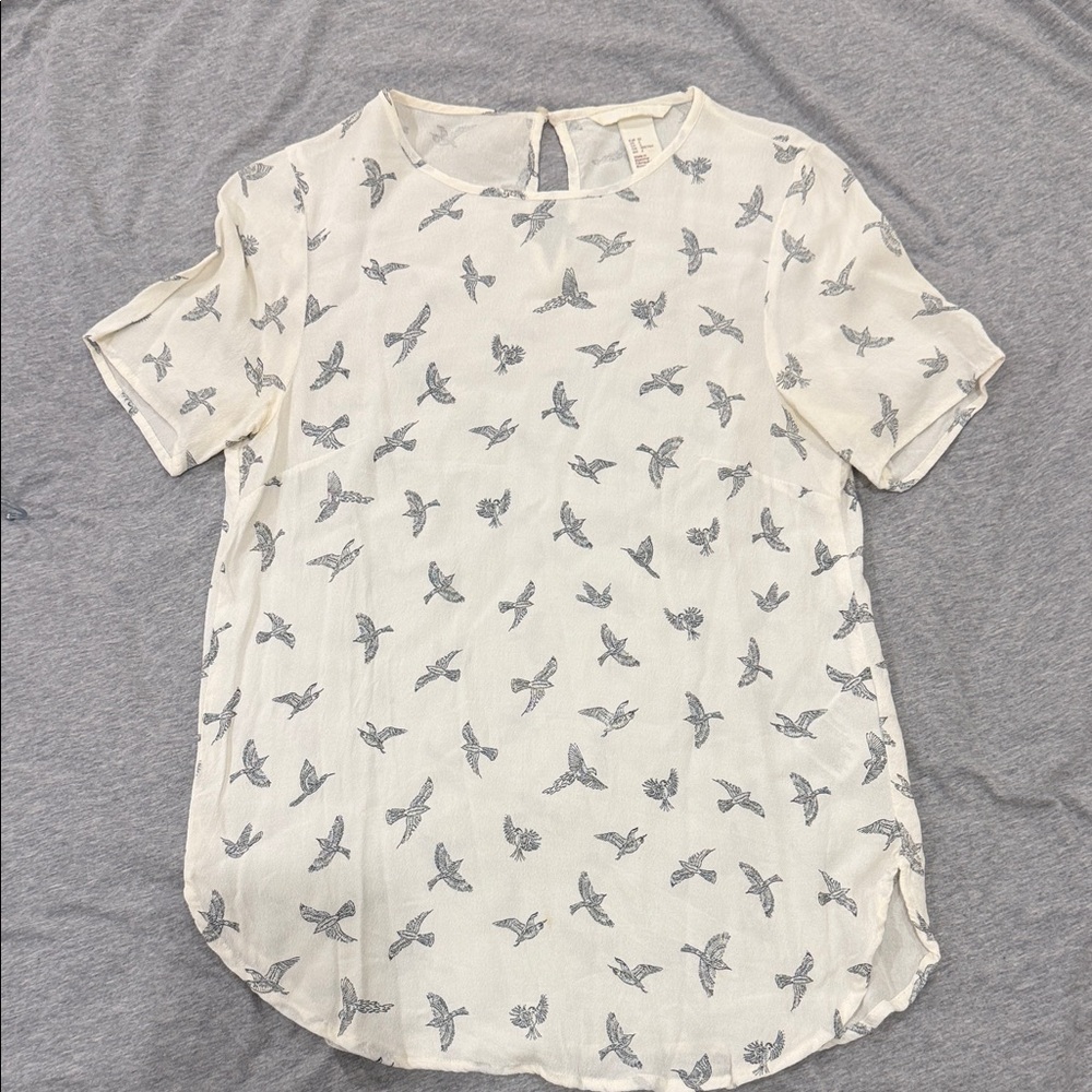 H&M Women's Cream Bird Print Top
